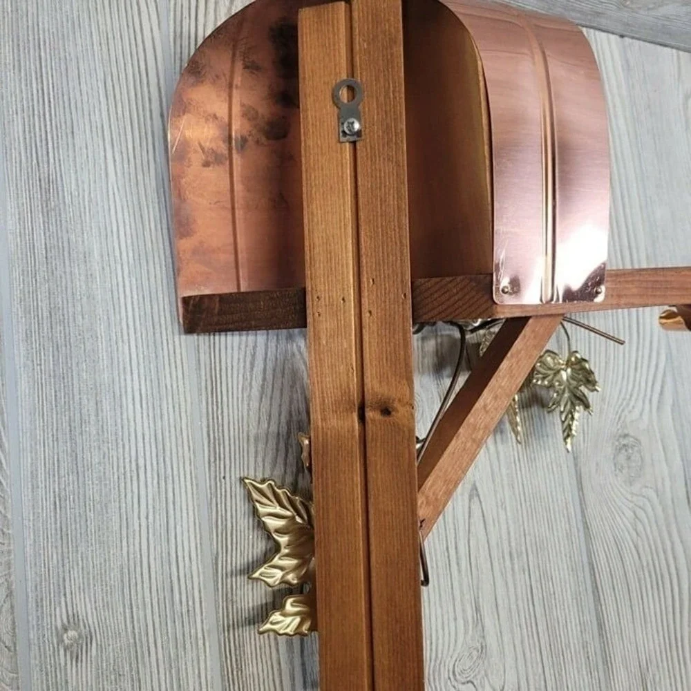 Mailbox Wall Sconce Shelf Copper Gold Autumn Maple Leaves Rustic Decor